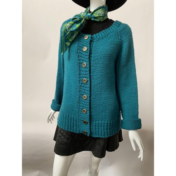 Teal Cardigan Sweater Sz Med - Picture 5 of 14